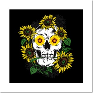 Skull Sunflower Tattoo Posters and Art